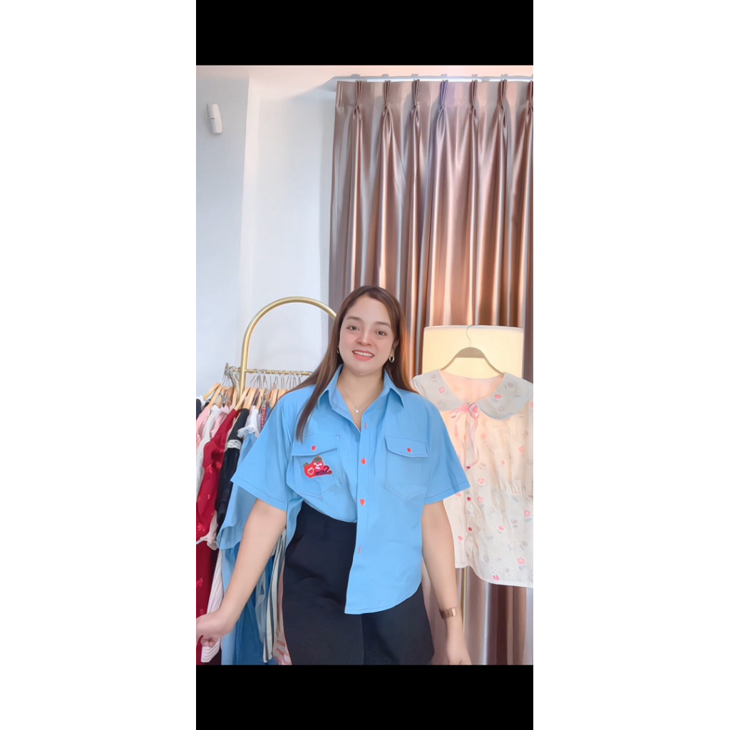 BN662.เสื้อเชิ๊ตแฟชั่นสาวอวบ ผ้ายีนส์เทียมสีพื้นปักกระเป๋าอก38-48“ ราคา ถูกที่สุด ดีลบีเคเค แกลเลอรีภาพที่ 4