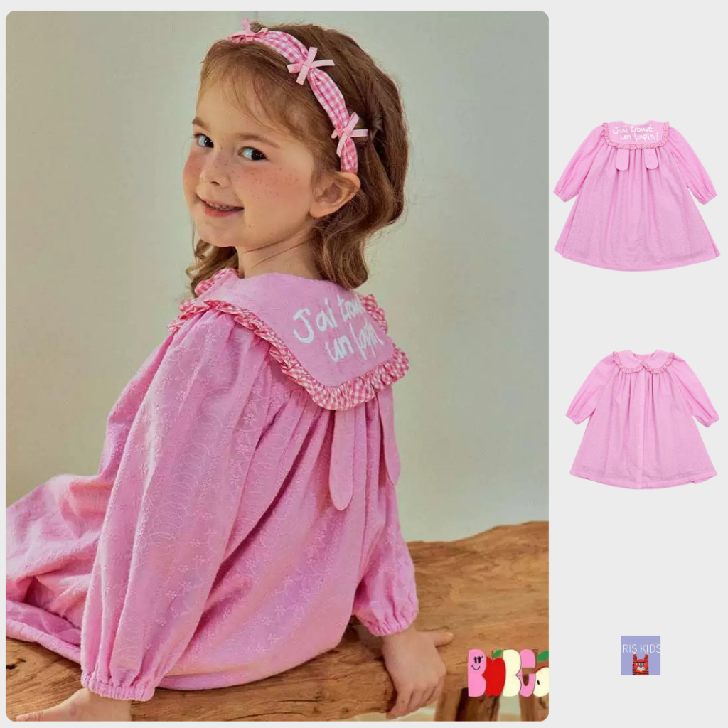 【พร้อมส่ง 】IRIS KIDS IKD240030 Pink bunny ears dress ชุดเดรสเด็กผู้หญิง สไตล์เกาหลี ใส่เที่ยว ผ้านิ่ม
