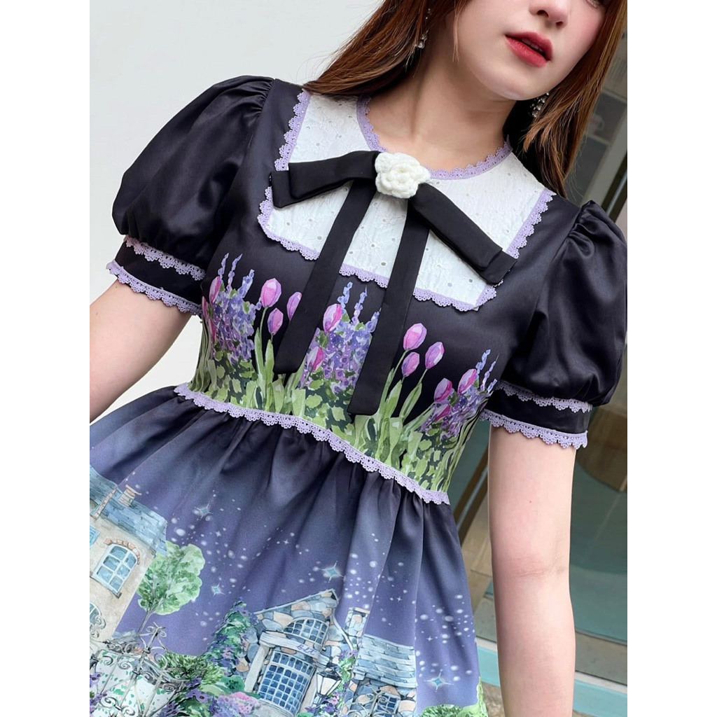 BLT SPECIAL COLLECTION 💜💜 XXL 💜💜 มินิเดรสพิมพ์ลายลาเวนเดอร์