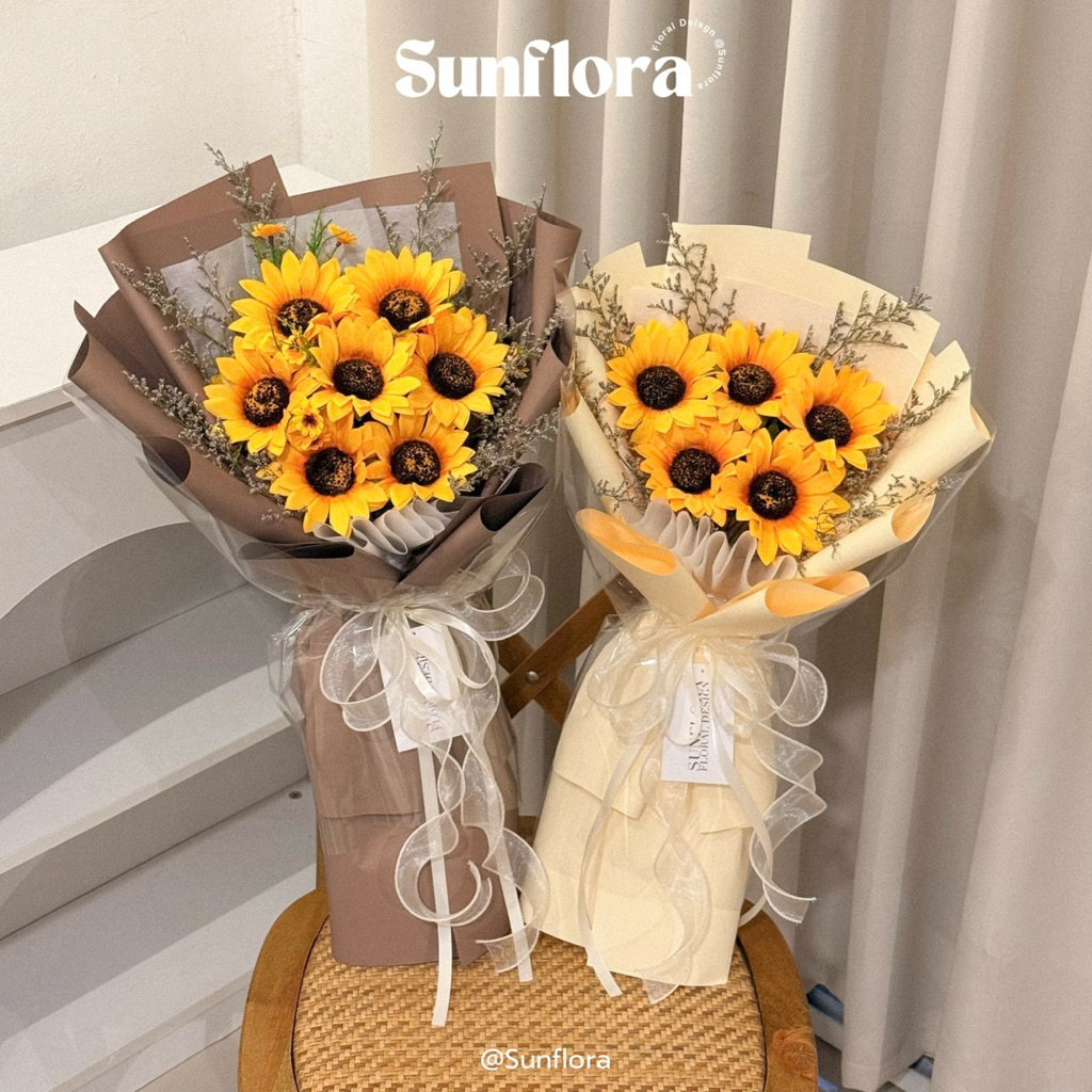[Sunflora] #SF04 ช่อดอกทานตะวัน 5-7 ดอก ช่อดอกไม้ประดิษฐ์ ของขวัญปัจฉิม รับปริญญา วันครบรอบ