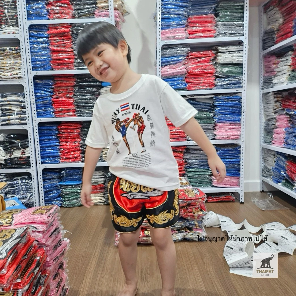ส่งด่วน⚡️ TP016 เสื้อยืดมวยไทยเด็ก แขนสั้นสีขาว ผ้านิ่มงานไทย ใส่สบาย มีไซส์ S-XL งานสวย