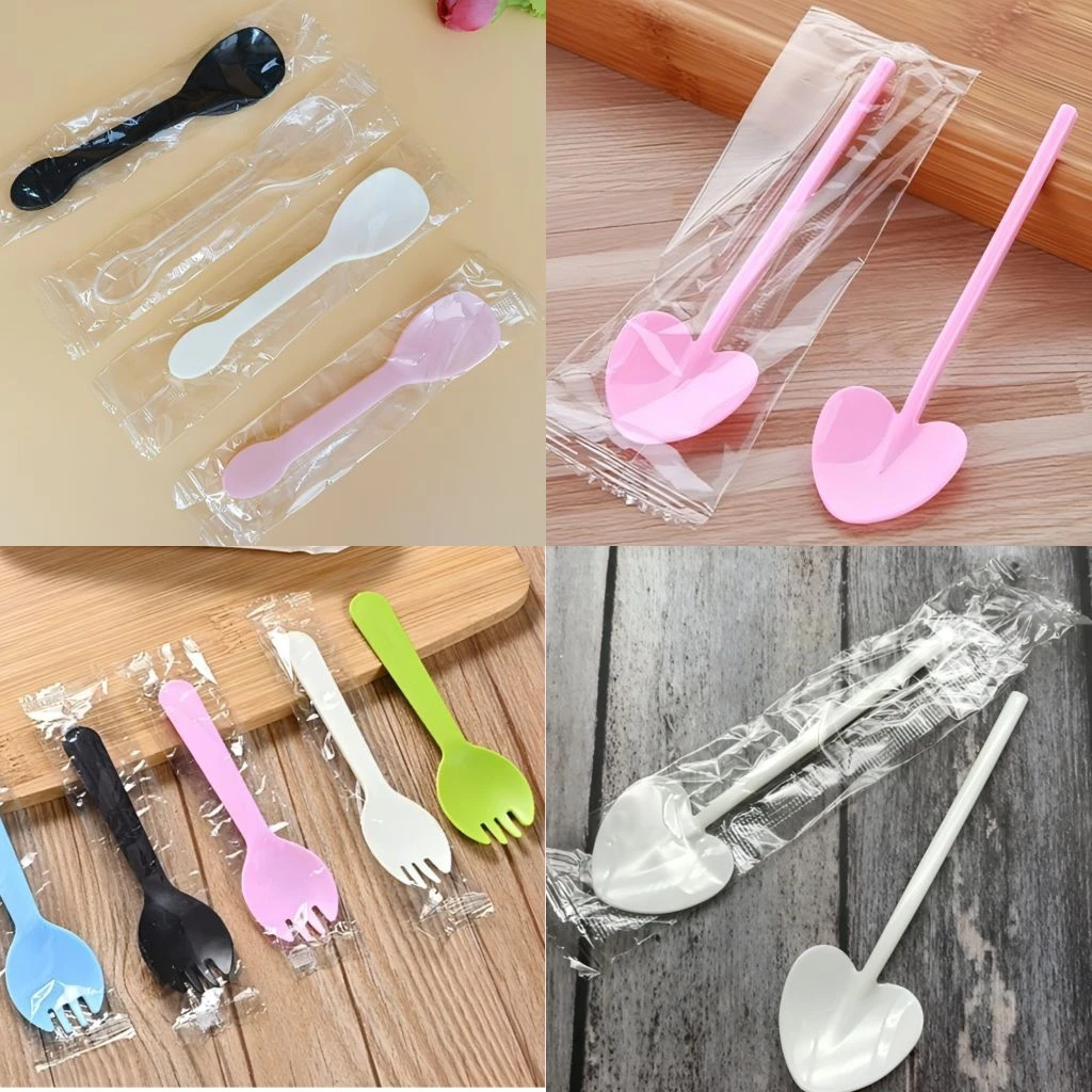 ช้อนส้อมพลาสติก ห่อแยกชิ้น 50ชิ้น/ชุด