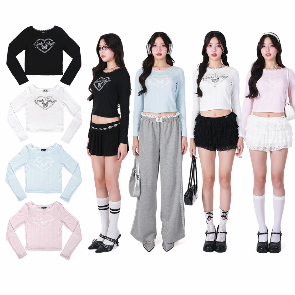 kome.offi เสื้อแขนยาวคอกลมลูกไม้ รุ่น sweetheart top