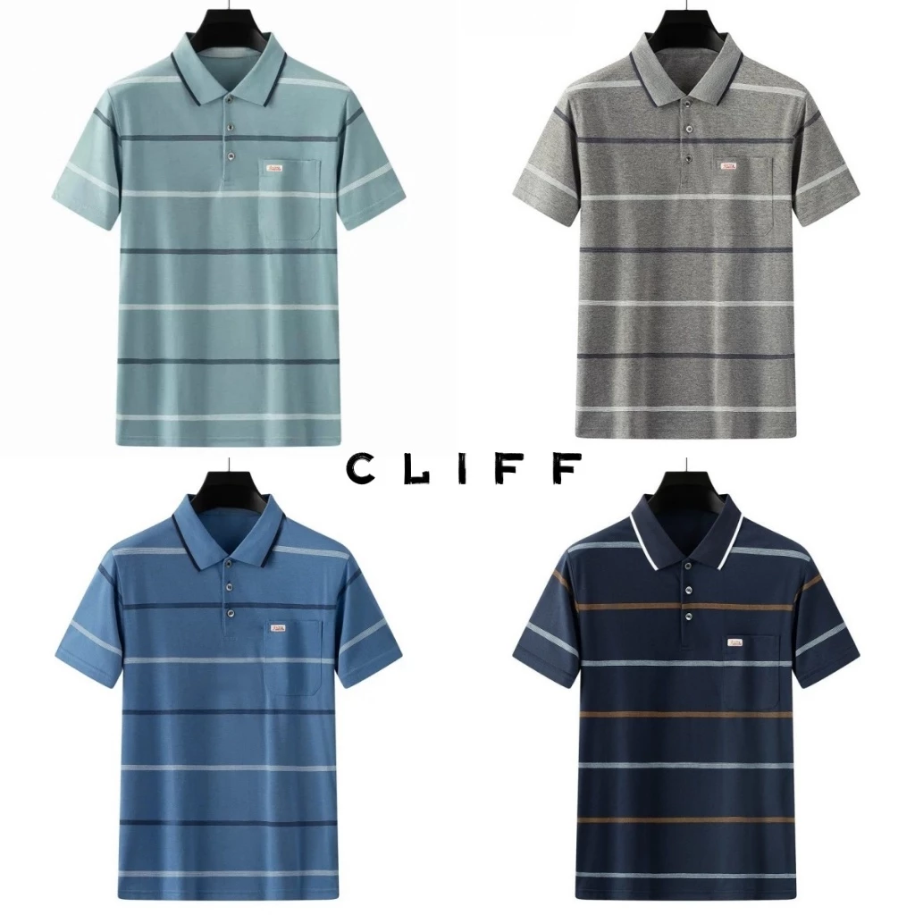 CLIFF เสื้อโปโลผู้ชาย ดีไซน์ลายทาง ความรู้สึกหรูหรา ผู้ใหญ่ทันสมัย เข้าได้กับทุกอย่าง