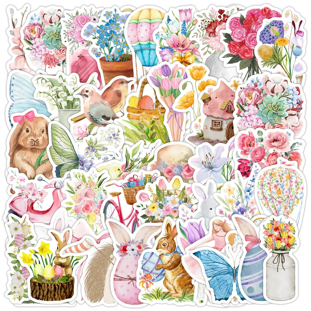 🇹🇭 Stickers สติ๊กเกอร์ไวนิลกันน้ำ 50 ชิ้น ลาย Vintage Flowers  พร้อมส่งจากไทย