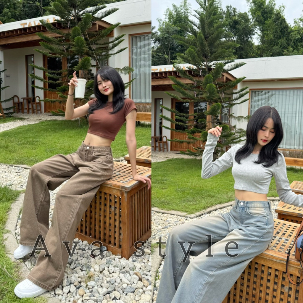 7สีสุดชิค🇰🇷Best jeans🔵กางเกงยีนส์ฟอกพรีเมียม ขากระบอกใหญ่ ผ้าดีทรงสวย🩵