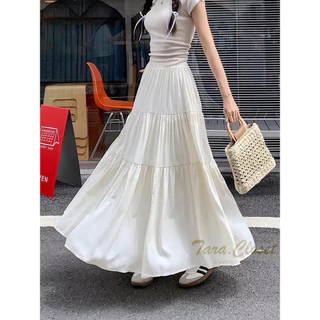 IT104 TARA SKIRT กระโปรงยาว เอวสูง ทรงบอลลูน แต่งระบาย 3 ชั้น สม็อครอบเอว ผ้าไหมอิตาลี ผ้าดี ใส่สบาย ความยาวเต็ม ไม่เต่อ