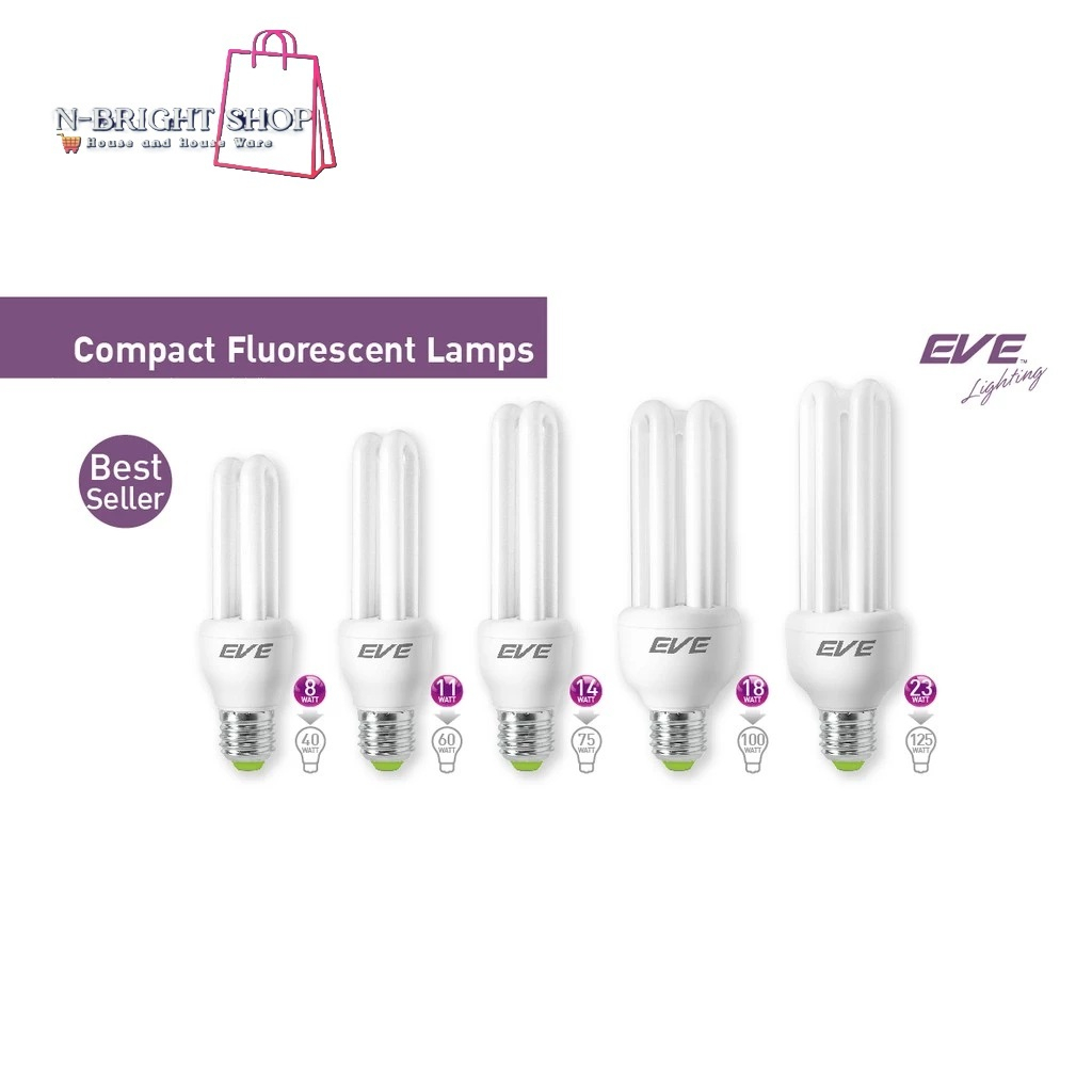 EVE หลอดประหยัดไฟ หลอดตะเกียบและรุ่น เอ็กไฟล์  ขั้วมาตรฐาน E27 ขนาด 11 ถึง 45 วัตต์ แสงเดย์ไลท์ 6500K - รูปที่ 2