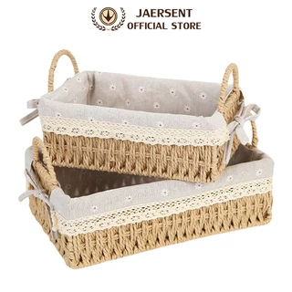 JAERSENT ตะกร้าผ้าทอมือ ตะกร้าเก็บเครื่องสําอาง ตะกร้าเก็บเดสก์ท็อป กล่องผ้า พร้อมที่จับ