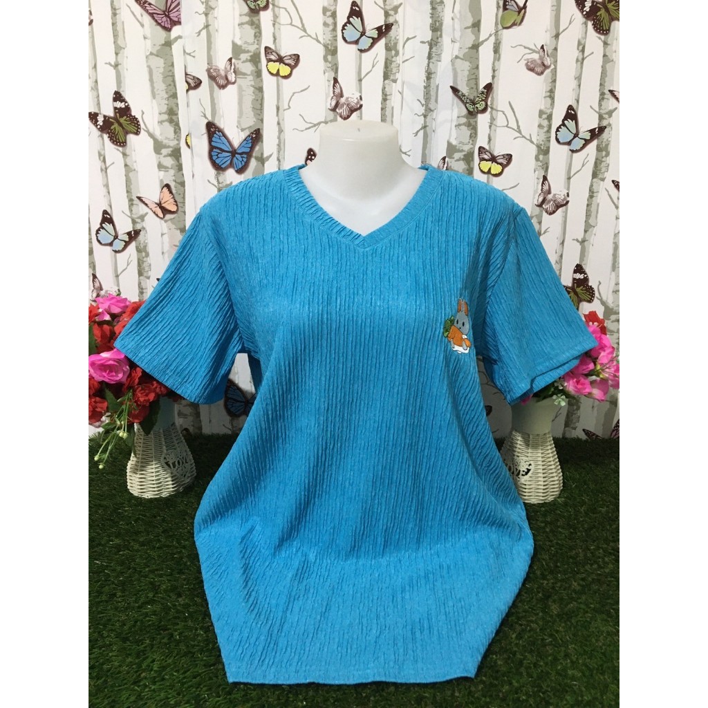 เสื้อยืดผ้าท็อฟฟี่ เสื้อยืดสาวอวบคอวี อกฟรีไซร์ 42-46นิ้ว แฟชั่นสาวอวบ  รุ่น1719-3