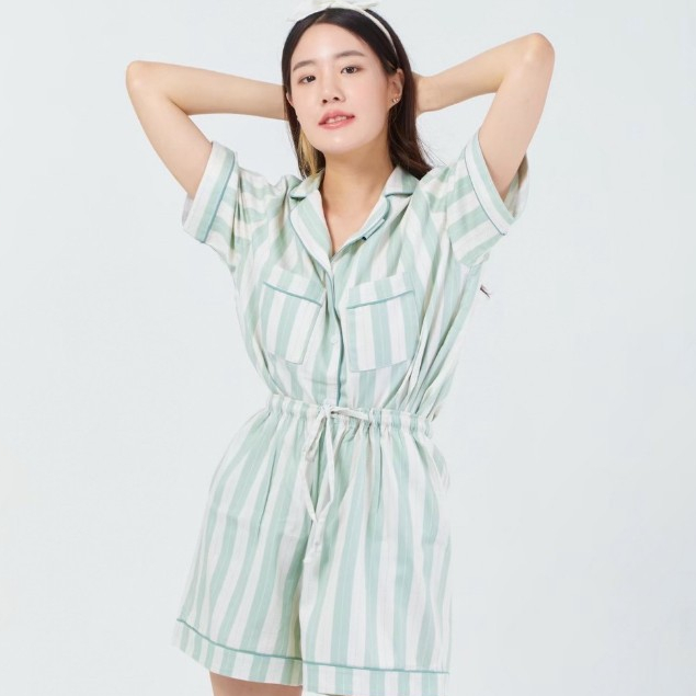 ชุดนอน sliptosleep -Matcha Stripes Shorts Set