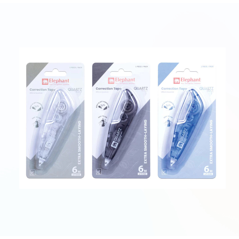 เทปลบคำผิด เทปลบ ลิควิดแห้ง ตราช้าง Quartz 6mx5mm