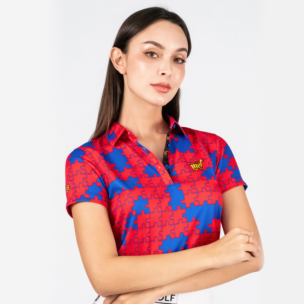 เสื้อโปโลกอล์ฟ LMV PUZZLE NAVY&RED 🧩 ลายจิ๊กซอว์สุดจี๊ด สีน้ำเงินแดงโดดเด่น ใส่แล้วไม่มีใครลืม!