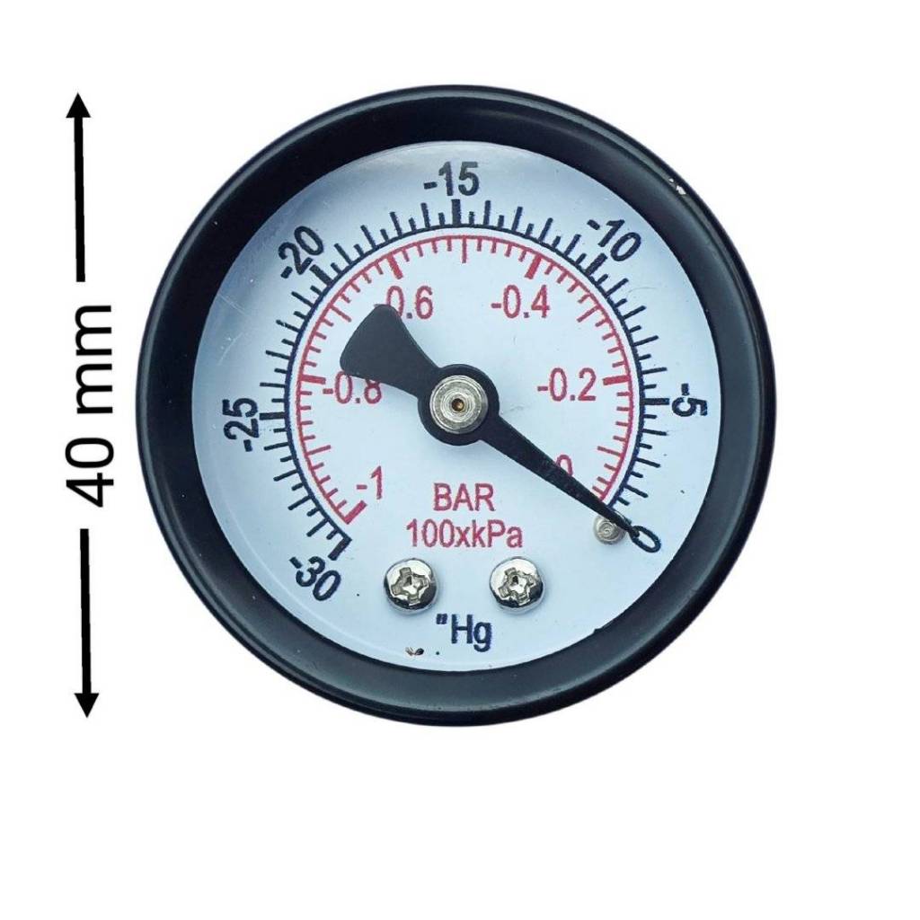 แวคคั่มเกจ เกจวัดสูญญากาศ (Vacuum Gauge) หน้าปัด 40 มม. -30inHg/-1bar เกลียวออกหลัง BSP 1/8"(1หุน)