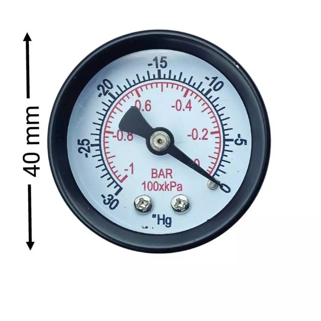 แวคคั่มเกจ เกจวัดสูญญากาศ (Vacuum Gauge) หน้าปัด 40 มม. -30inHg/-1bar เกลียวออกหลัง BSP 1/8"(1หุน)