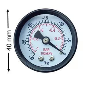 แวคคั่มเกจ เกจวัดสูญญากาศ (Vacuum Gauge) หน้าปัด 40 มม. -30inHg/-1bar เกลียวออกหลัง BSP 1/8"(1หุน)