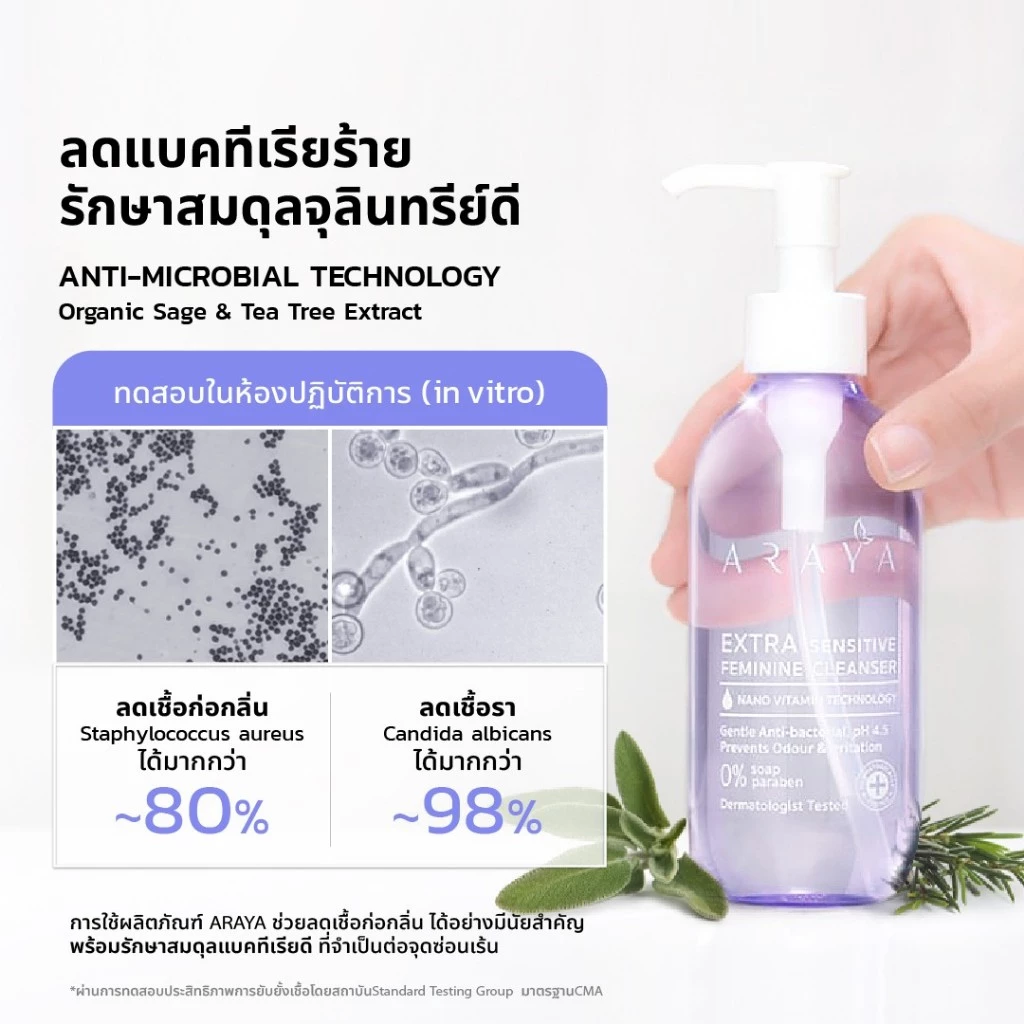 (CS100) ARAYA(อารยา) ผลิตภัณฑ์ทำความสะอาดจุดซ่อนเร้น 100ml. ARAYA Extra Sensitive Feminine Cleanser thumbnail 5