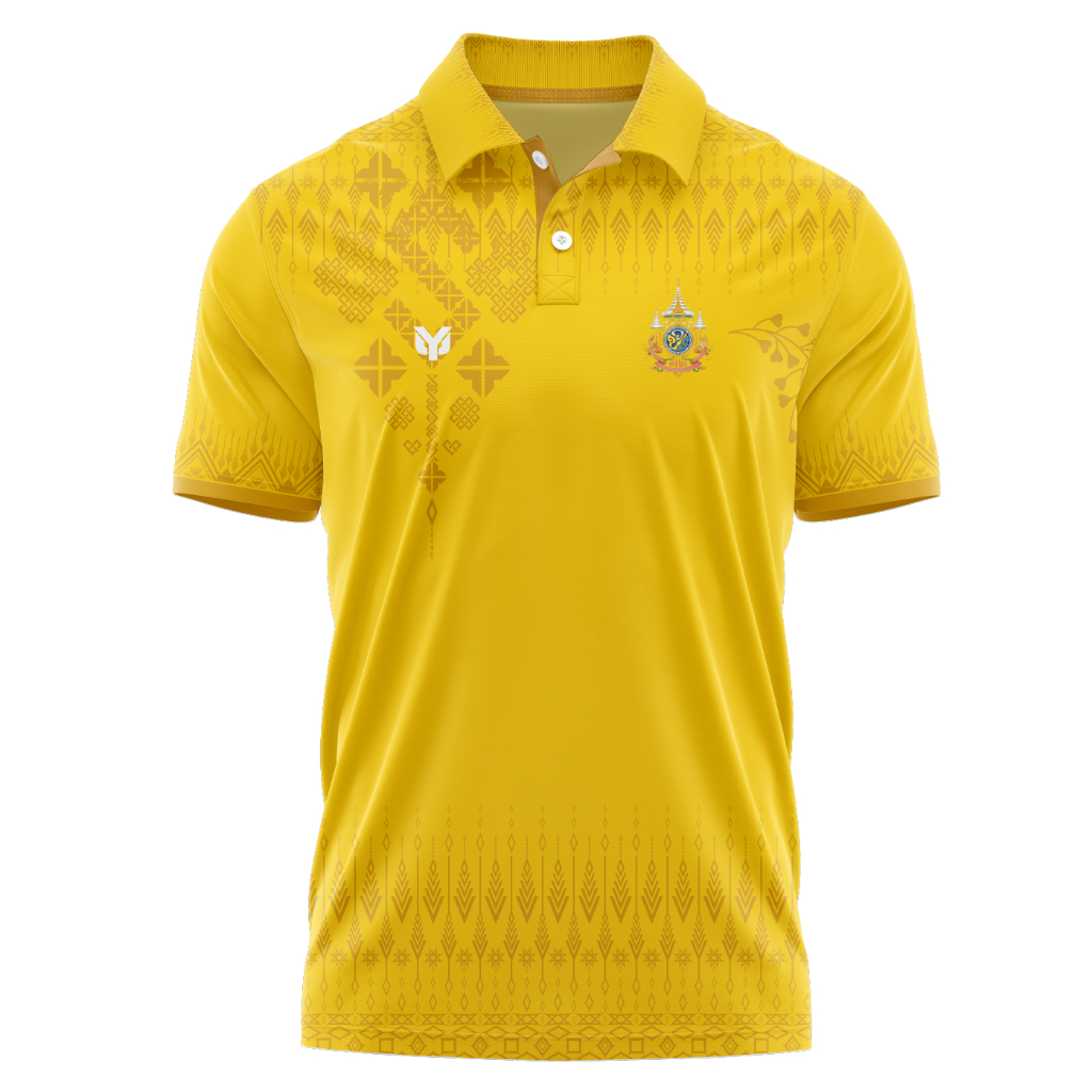 เสื้อเหลืองลายไทย ตราสัญลักษณ์ 72พรรษา ลายขอเจ้าฟ้า - Y1
