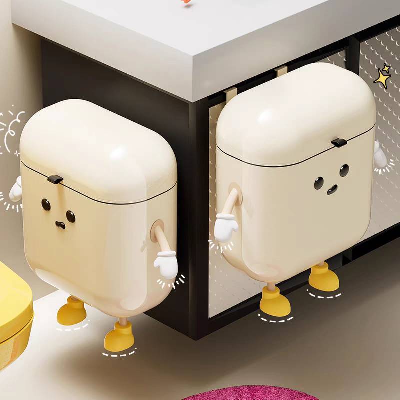 UFORU ถังขยะ ถังขยะแขวน แบบติดผนัง กันน้ำมีฝาปิด พร้อมตกแต่งการ์ตูน DIY สไตล์มินิมอล น่ารักสุดๆ กล่องใส่ของอเนกประสงค์