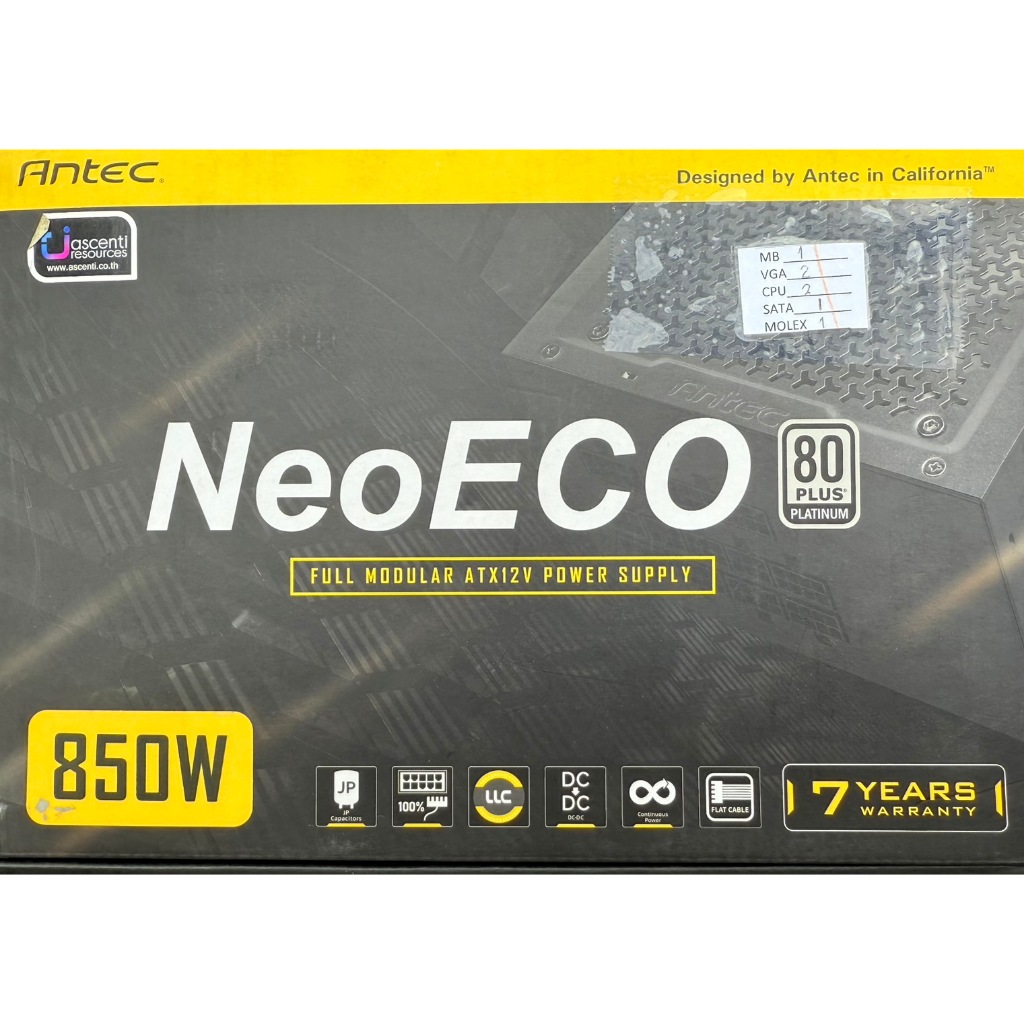 POWER SUPPLY (อุปกรณ์จ่ายไฟ) ANTEC NEOECO NE850 - 850W 80 PLUS PLATINUM สินค้ามือสอง