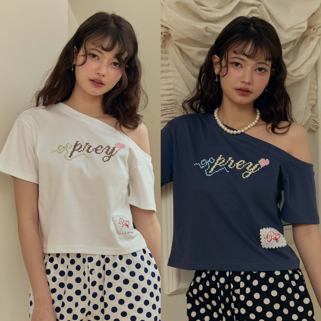 Prey เสื้อปาดไหล่แขนสั้น ruby off shoulder top