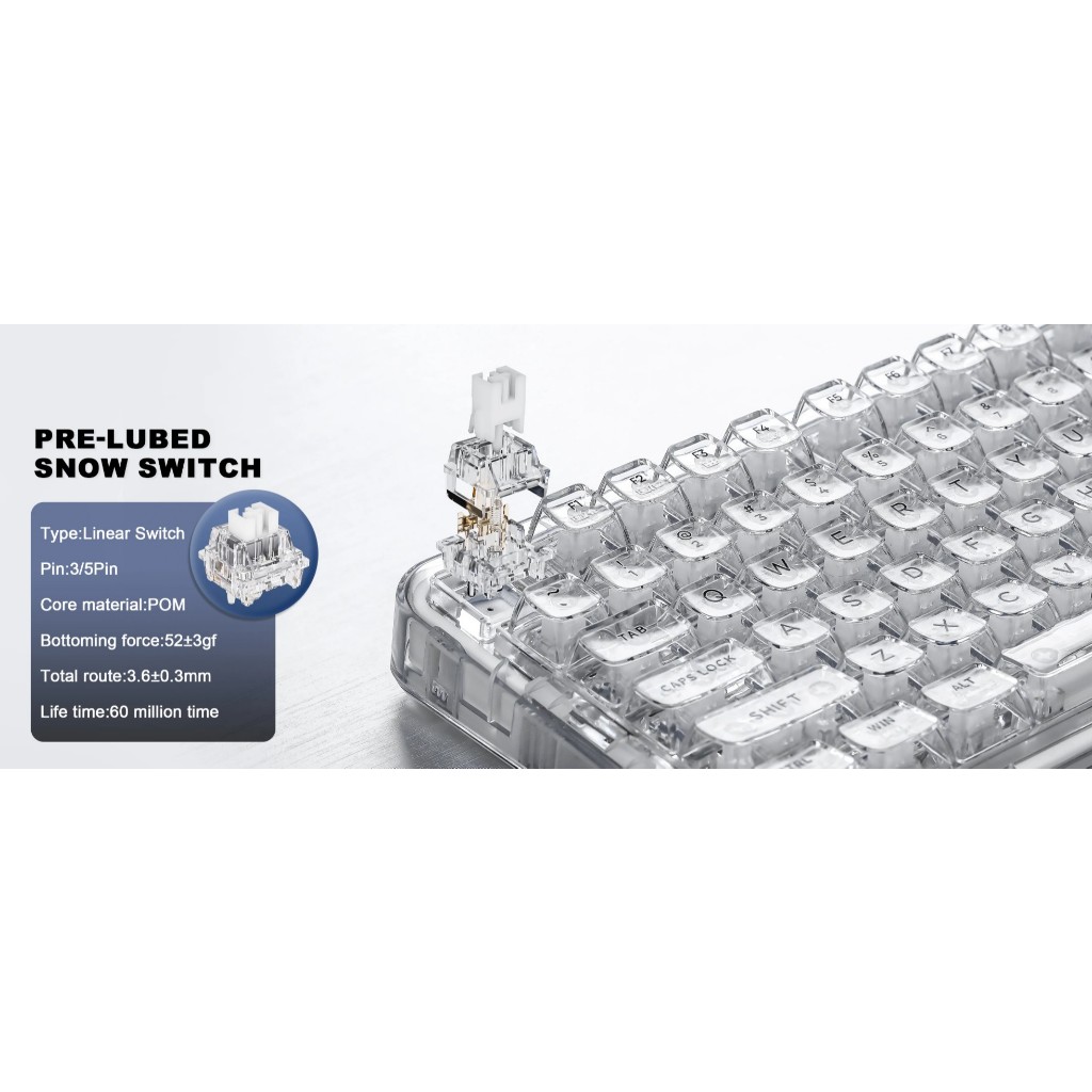[โค้ดคุ้มลด20%] YUNZII X98 Crystal Mechanical Keyboard คีย์บอร์ดไร้สาย Wireless Bluetooth Custom X 98 Keycap รูปที่ 6