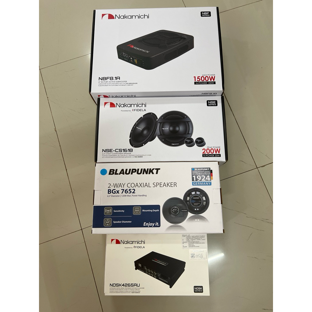 ชุดละ 10650บาท 8“ Subbox Nakamichi 1ตัว DSP NAKAMICHI 1ตัว 6.5”แยกชิ้น 1คู่ 6.5“แกนร่วม 1คู่ ลำโพงติ