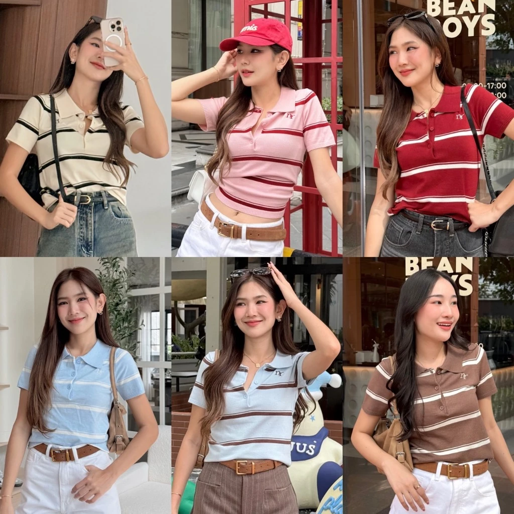 NICHARIS - เสื้อโปโลไหมพรมกระดุมผ้า Knit รุ่น Molly Top