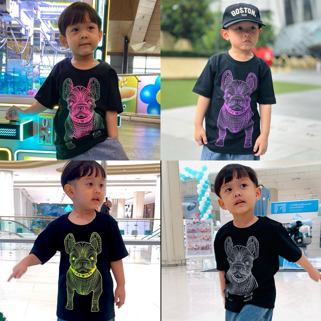 เสื้อยืดเด็กน้องหมางานสกรีนสีนีออนสะท้อนแสง