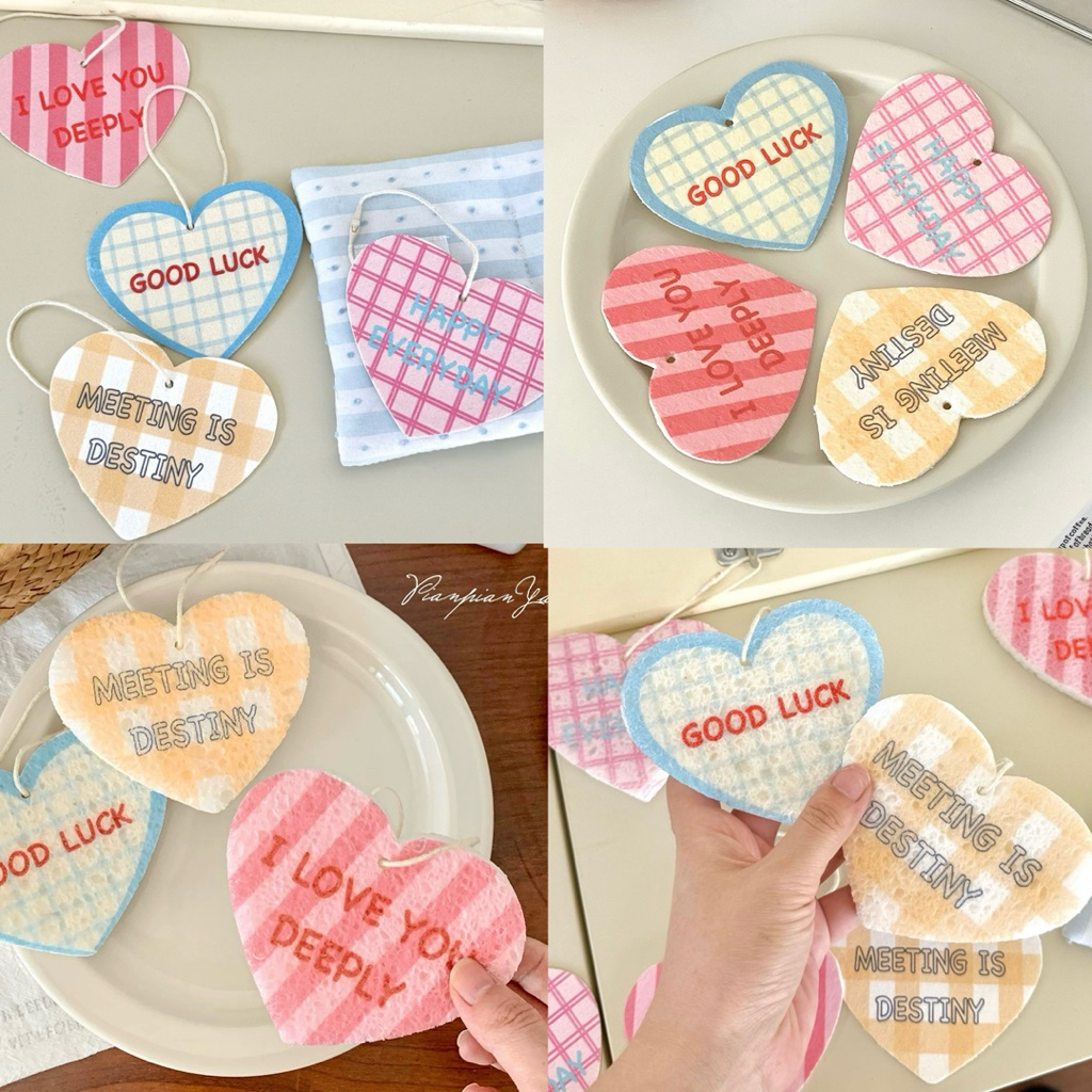 พร้อมส่ง  ฟองน้ำล้างจาน Patchwork Hearts หัวใจแสนอบอุ่น ฟองน้ำเยื่อไม้ไผ่ บีบอัด dishwashing sponge 60065
