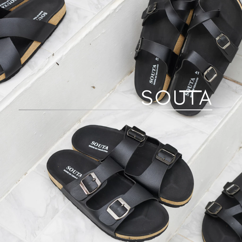 🐾Souta All Black รองเท้าแตะสไตล์วินเทจ รวมรุ่นดำล้วน🐈‍⬛ ไบเก้น >> ไซส์ 35-45*ลด1ไซส์*