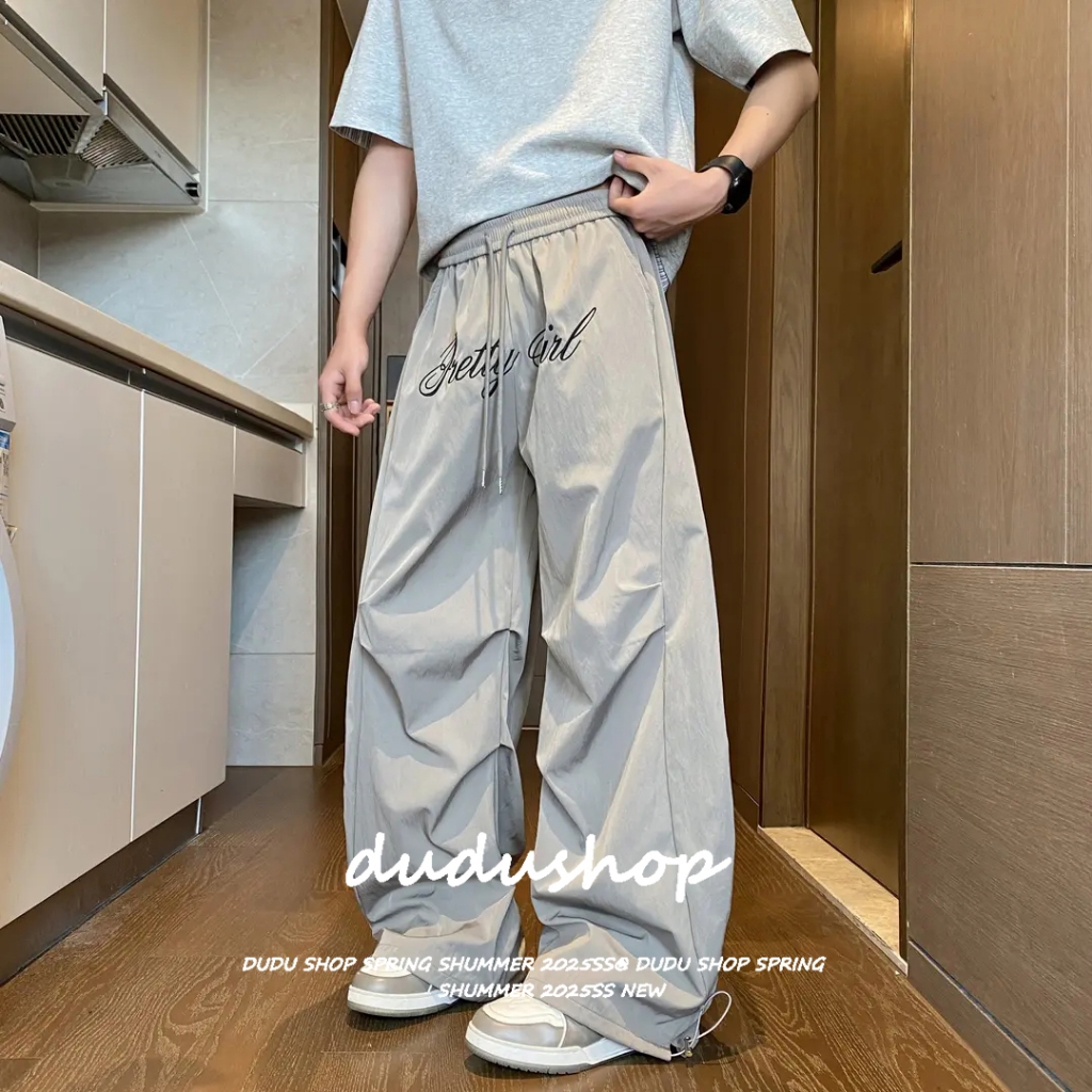 [Summer quick-drying fabric sports jazz dance wide-leg pants]กางเกงขากว้างพิมพ์ลายตัวอักษร 2025 สำหรับผู้หญิงในฤดูร้อน