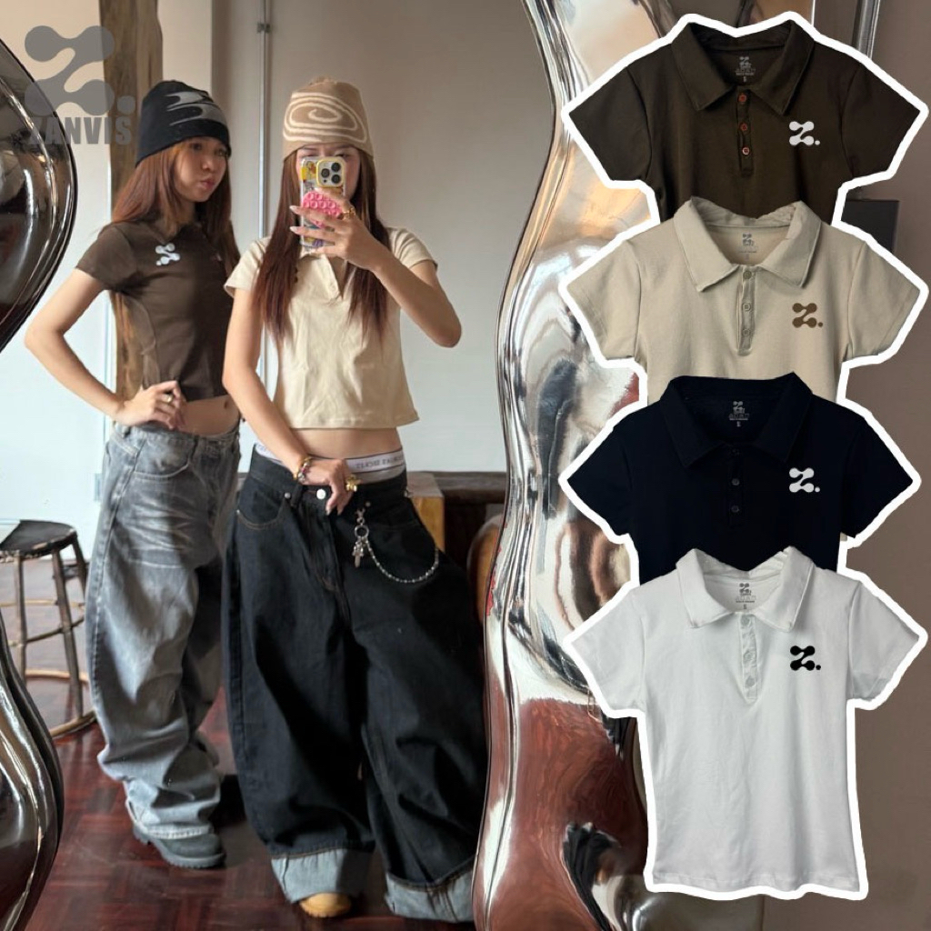 (Zanvis tee)เสื้อคอปกแขนสั้นทรงเข้ารูปสกรีนลาย Z, ผ้าคอตตอลยูนิ นุ่มยืดเยอะ