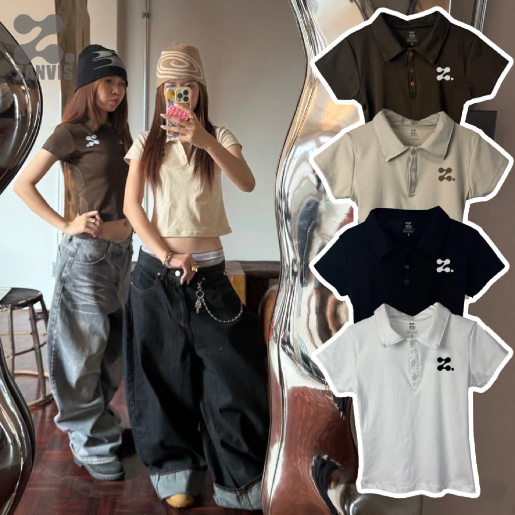 (Zanvis tee)เสื้อคอปกแขนสั้นทรงเข้ารูปสกรีนลาย Z, ผ้าคอตตอลยูนิ นุ่มยืดเยอะ