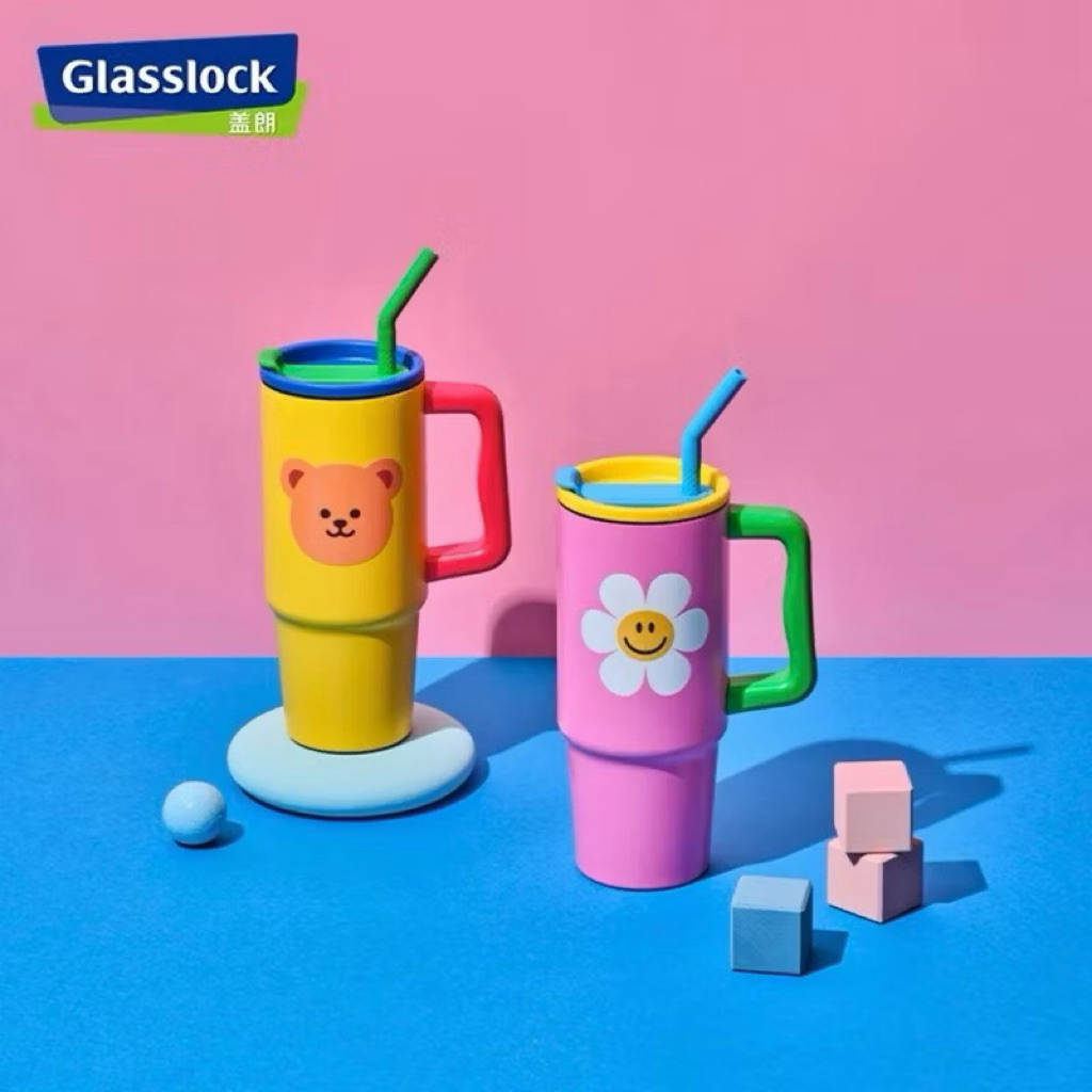 🇹🇭พร้อมส่ง🇹🇭(แถมสติกเกอร์) Wiggle Wiggle x Glasslock ของแท้ 💯 แก้วน้ำ มีฝาปิด มีหลอด