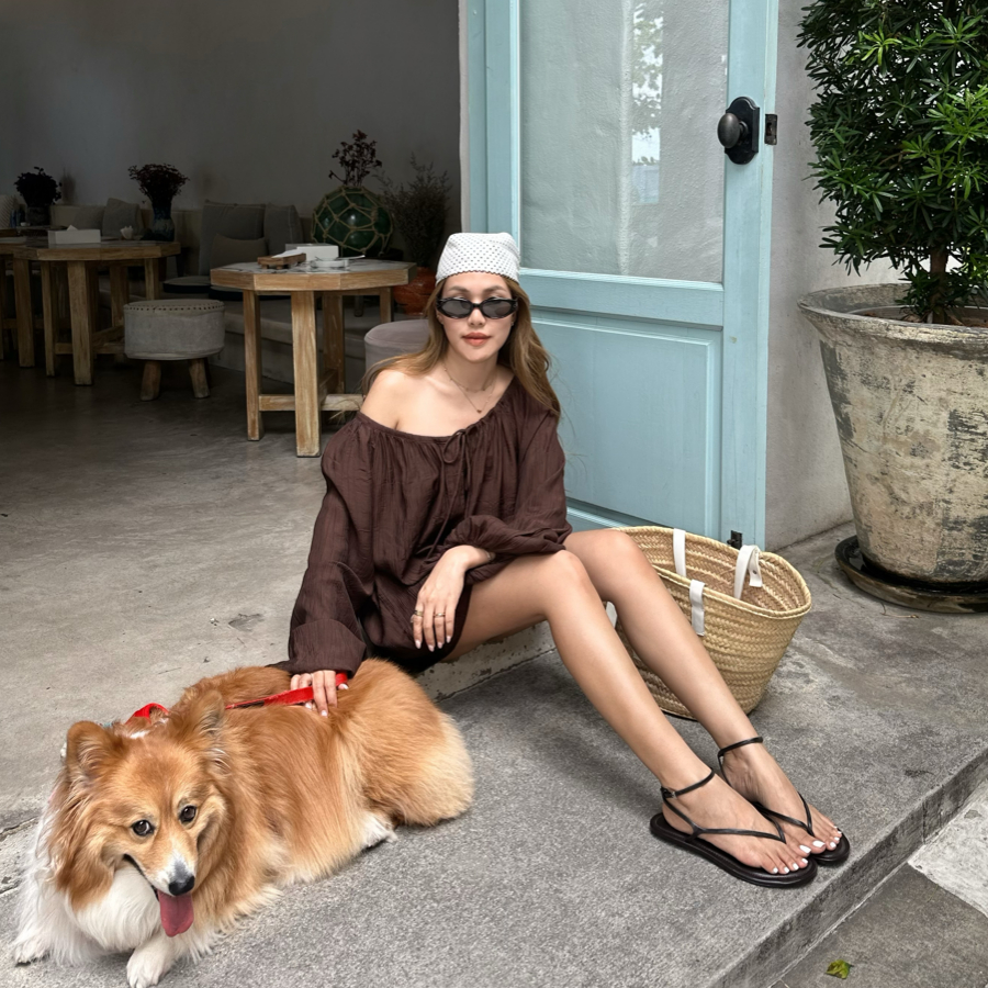 MERMAIDSTUDIO - BEACHFRONT BLOUSES (BABY BLUE/BABY PINK/ BUTTE พรีออเดอร์ 20 วัน)โบโฮแขนพอง #8381