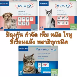 Virbac Effipro Duo & Evicto Spot On ผลิตภัณฑ์กำจัด เห็บ หมัด ไรหู ชนิดหยอดหลัง สำหรับแมว