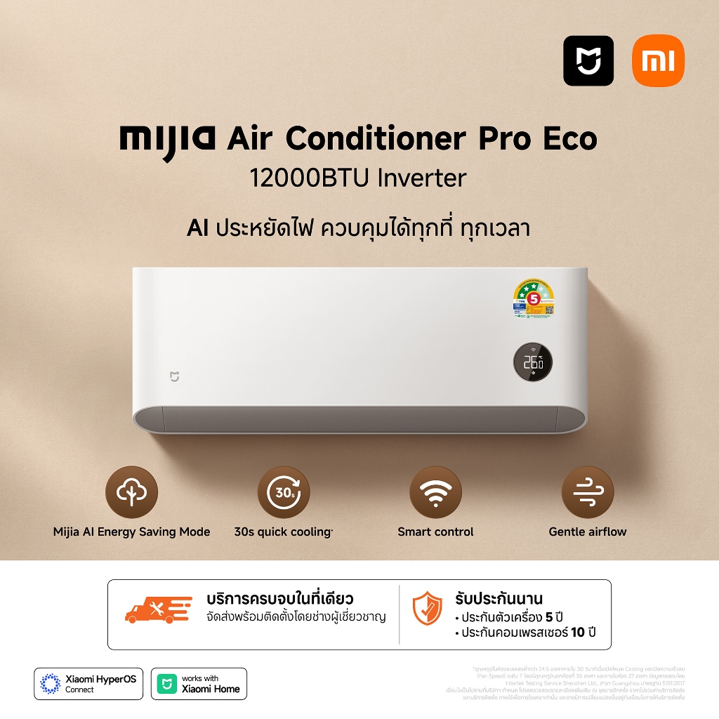 Xiaomi Mijia แอร์ Inverter Pro Eco ขนาด 12000BTU ประหยัดไฟเบอร์ 5 ระดับ 3 ดาว โหมด AI ประหยัดพลังงาน เย็นเร็วใน30วินาที