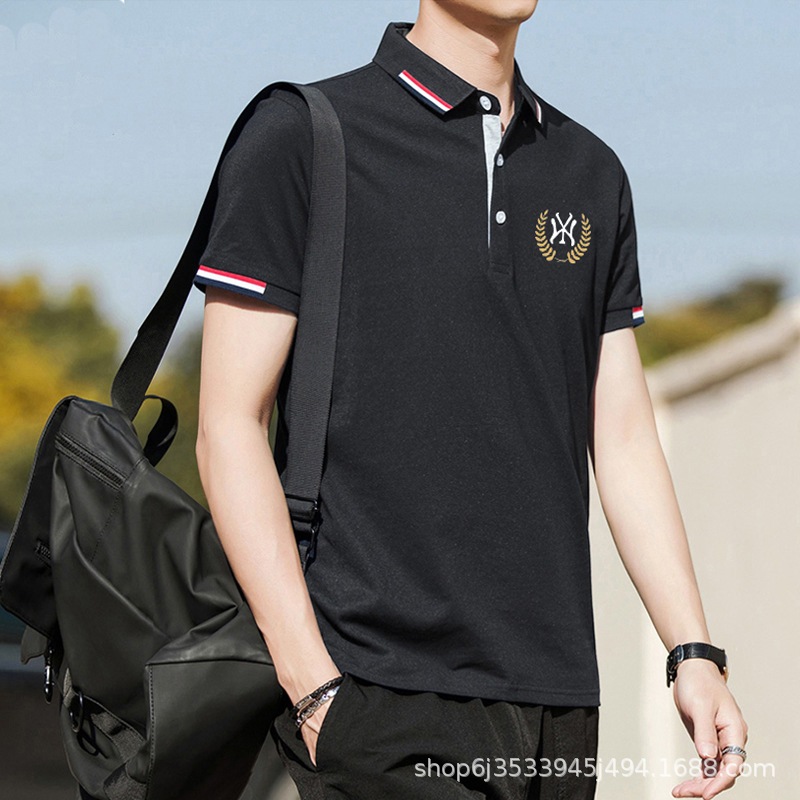 เสื้อโปโลสีดำสู้ แฟชั่นสวมใส่ได้หลากหลาย สวมใส่สบาย แขนสั้น - คอปก, Shirt สุภาพบุรุษ Man Clothing Polo โทนเข้ม ทรงตรง