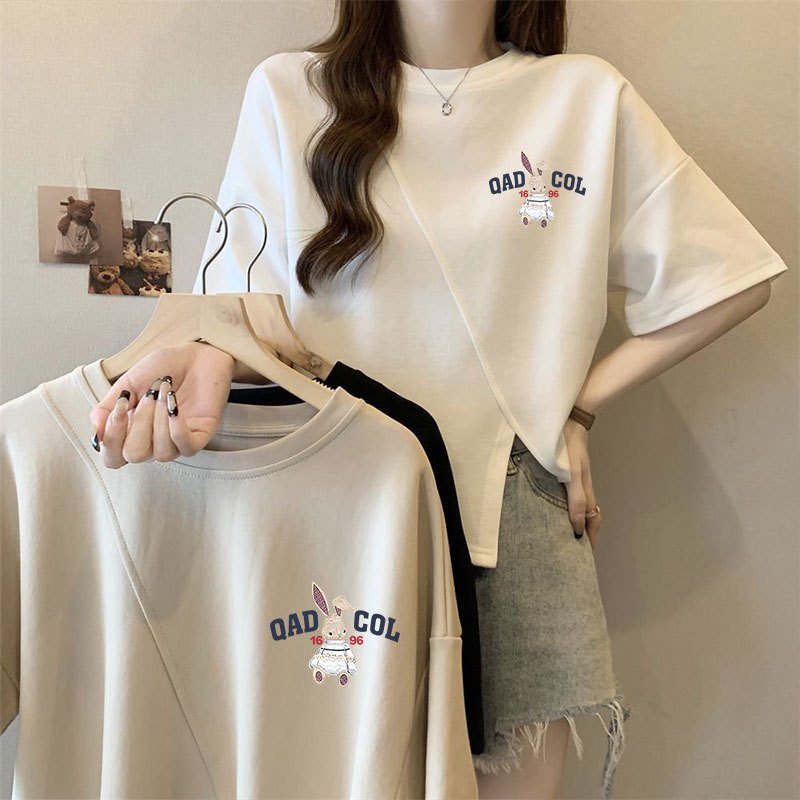 เสื้อครอปน่ารักสไตล์เกาหลี Oversize เสื้อผ้าสาวอวบอ้วนไซส์ใหญ่ เสื้อยืดสวยๆผู้หญิงกําลังฮิตใหม่ล่าสุด ลายการ์ตูนแฟชั่น