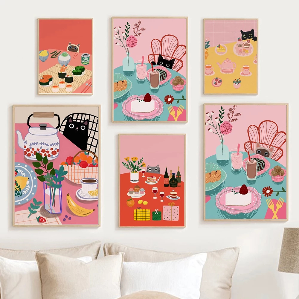 (พร้อมส่งจากไทย ภาพรวมกรอบ)ภาพพิมพ์ลาย Abstract Afternoon Tea สไตล์นอร์ดิก โมเดิร์น สําหรับตกแต่งผนังบ้าน ห้องครัว