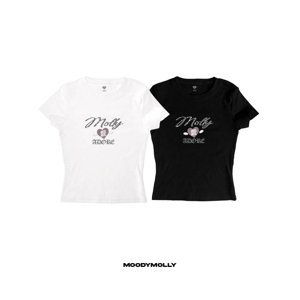 Moodymolly  เสื้อ Slim fit รัดรูป รุ่น Adore angel wings สีขาว off white