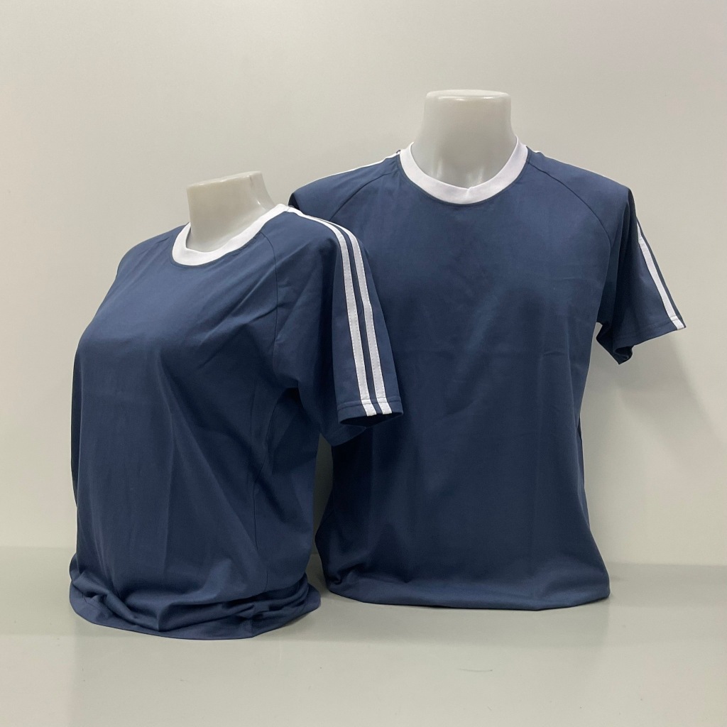 เสื้อแต่งแถบคอกลมแขนสั้นสีพื้นไม่มีลายสกรีน