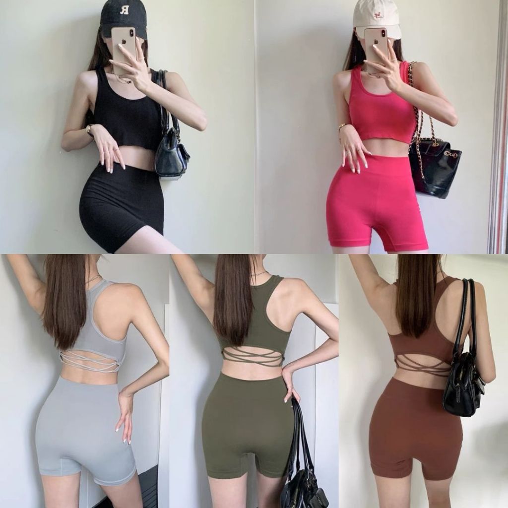 GNA ชุดออกกำลังกาย สปอร์ตบรา เสื้อกีฬาออกกำลังกาย กางเกงขาสั้น ชุดเซ็ตโยคะ พร้อมส่งในไทย MV