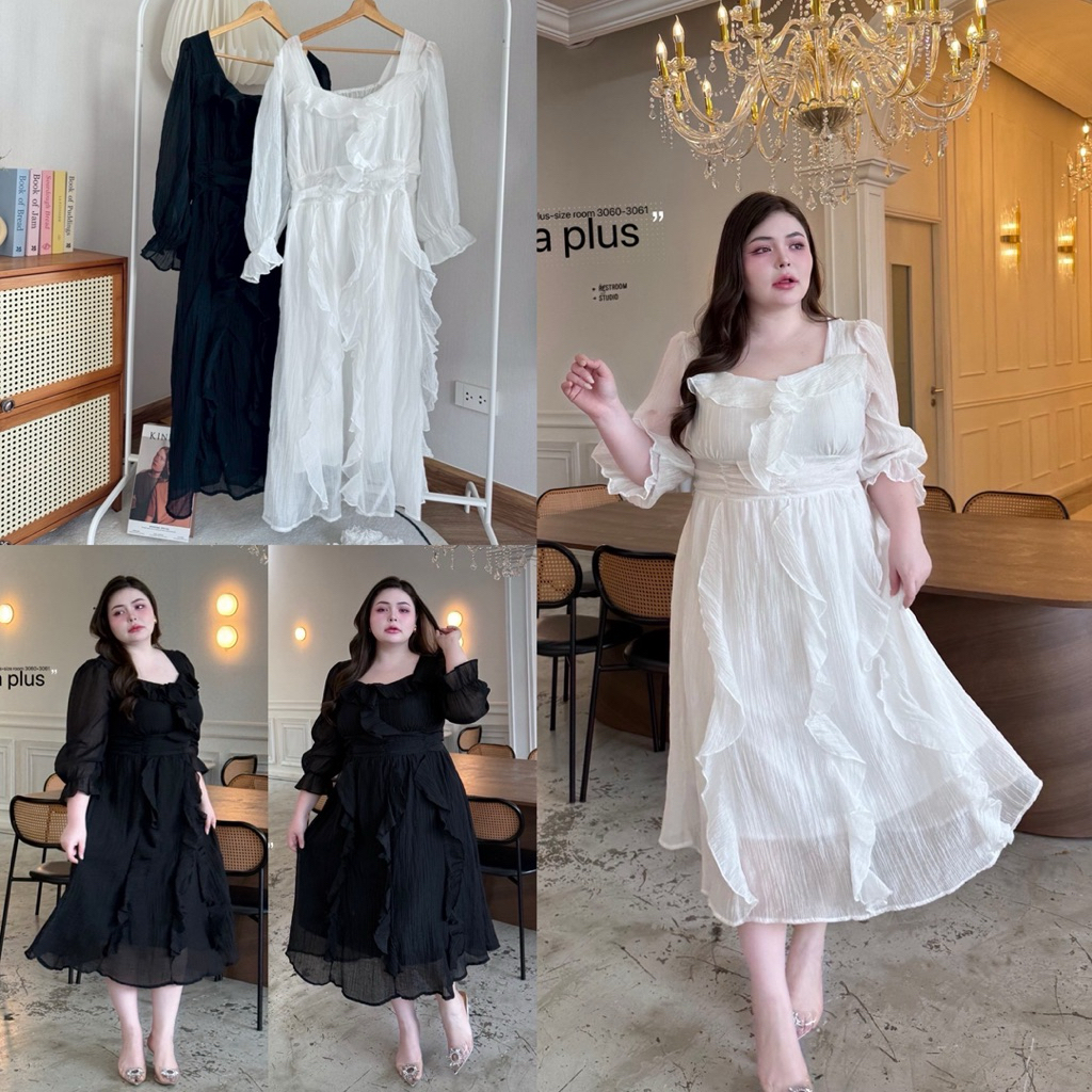 /LD/ เดรสยาวสาวอวบ ไซส์อก40-52 ผ้าใยไผ่พริ้ว แต่งระบาย ทะเล ภูเขา ใส่ทำงาน ใส่ออกงาน #เสื้อผ้าไซส์ใหญ่ พลัสไซส์