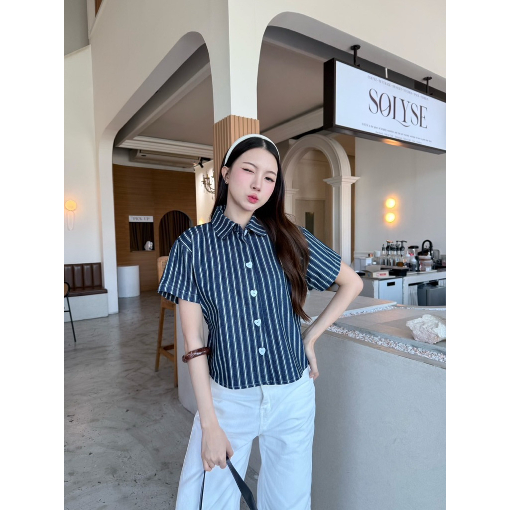 เสื้อเชิ้ตคอปก แขนตรง ผ้ายีนส์ -kn / VB0560 รูปที่ 5