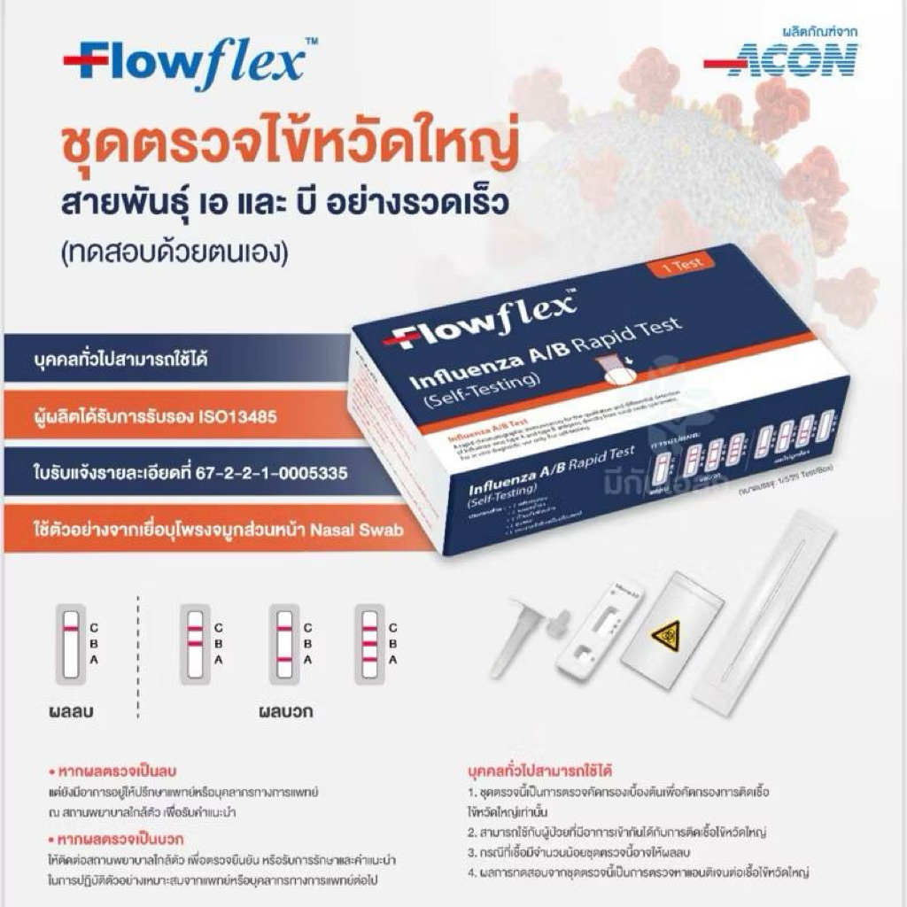 ชุดตรวจไข้หวัดใหญ่ ATK Flowflex Flu A/B (บรรจุ 1เทส/กล่อง)