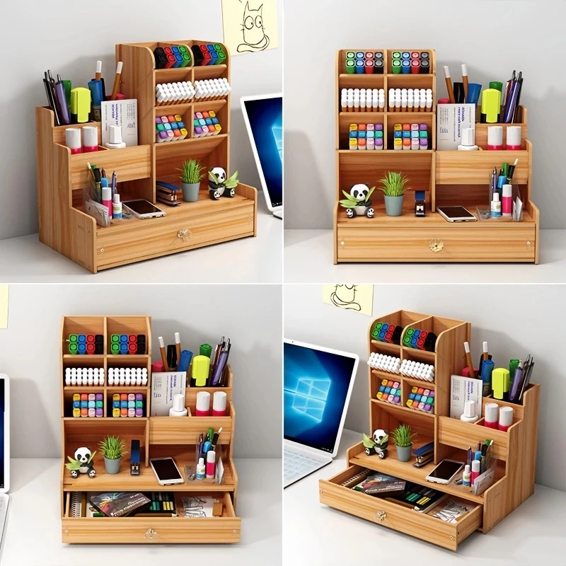 อุปกรณ์จัดระเบียบโต๊ะ Desk Organizer Wooden คอนโดปากกา ชั้นไม้เก็บเครื่องเขียน ที่ใส่ปากกา thumbnail 5