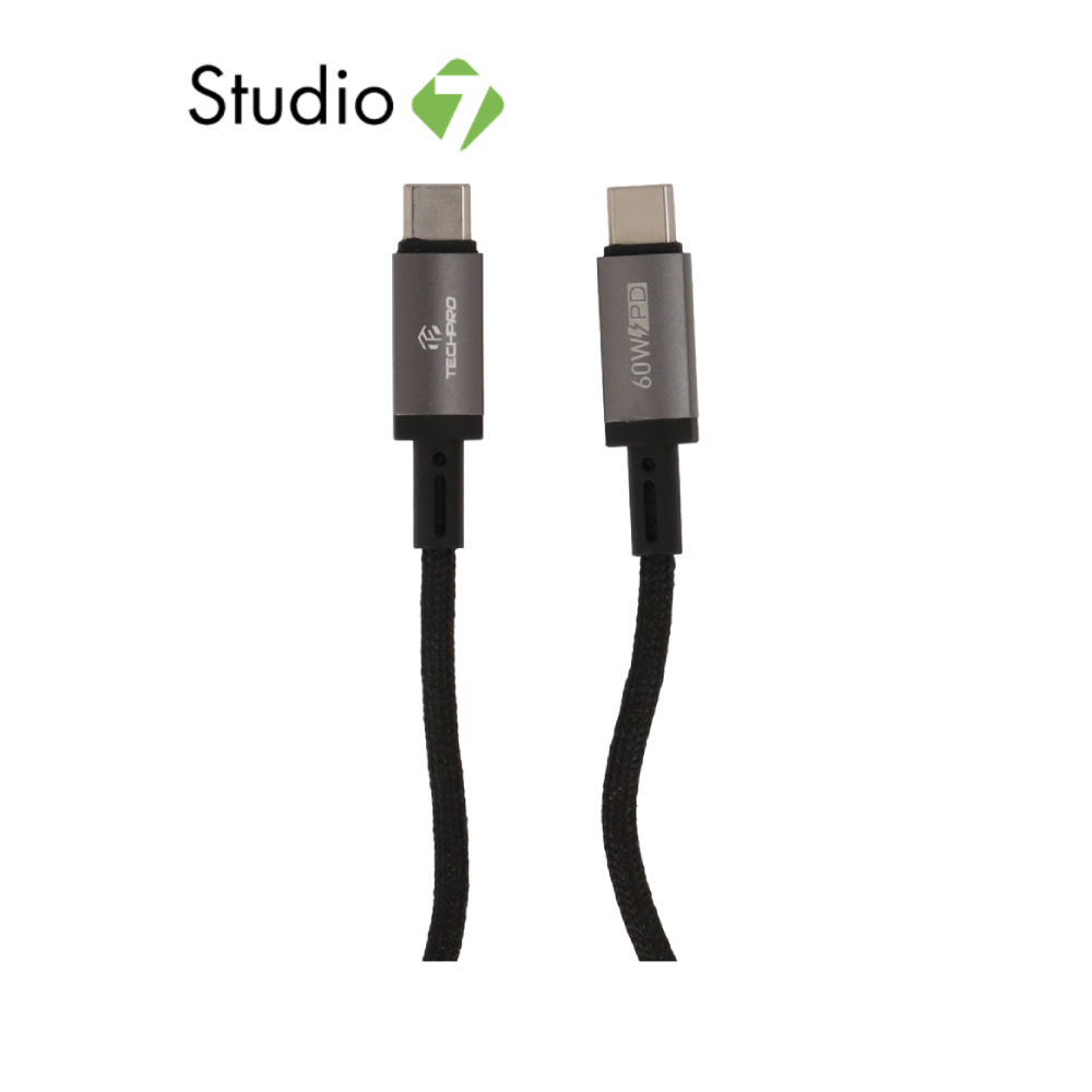 สายชาร์จ TECHPRO USB-C to USB-C Cable 60W 1M. Titanlink Black (TP-C07) by Studio7