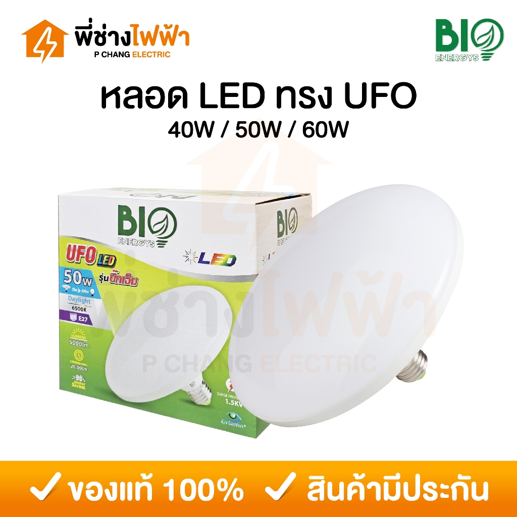 ฺBioenergys หลอดไฟ LED ทรงUFO 40w/50w/60w ขั้วE27 แสงเดย์ หลอดไฟตลาด หลอดไฟแม่ค้า โคมไฟ UFO